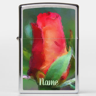 Rosebud Flower Watercolor Painting Personalized Zippo Lighter