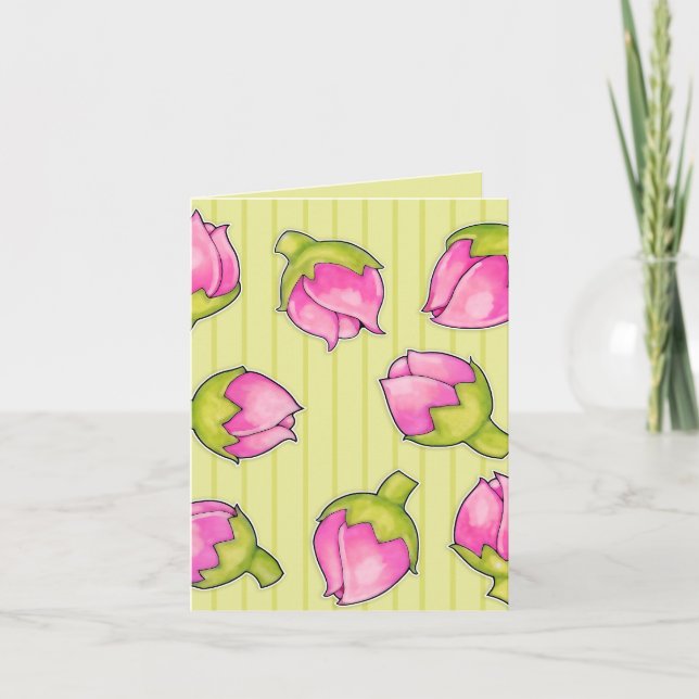 Rosebud Joy green pattern Note Card (Front)