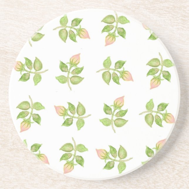 Rosebud Mini-print Pink and White Coaster (Front)