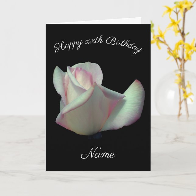 Rosebud Up Close Floral Personalized Birthday Card (Yellow Flower)