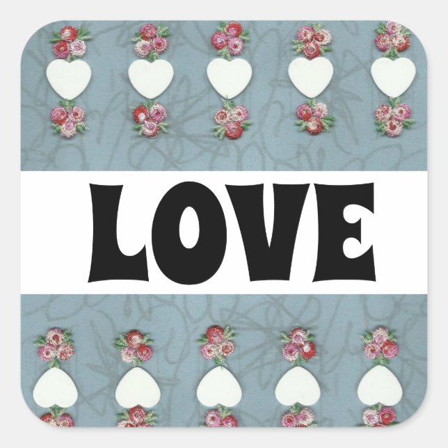Rosebuds & Hearts Love Square Sticker (Front)
