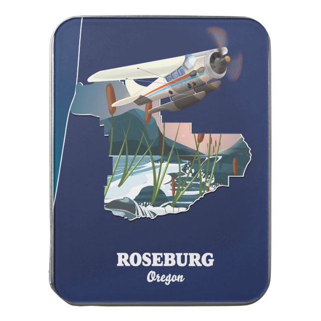 Roseburg Oregon retro travel map. Jigsaw Puzzle (Lid Vertical)