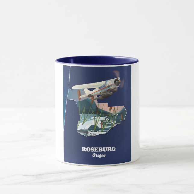 Roseburg oregon retro travel map mug (Center)