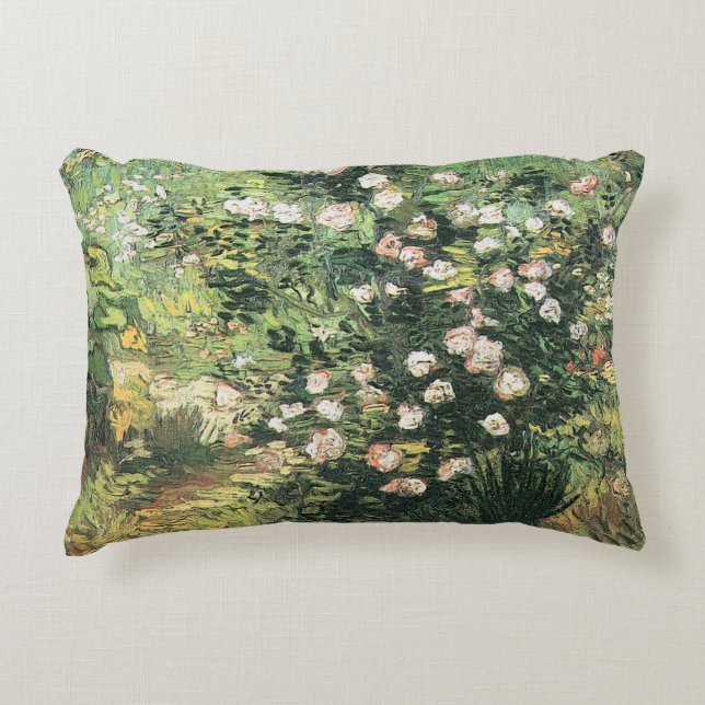 Rosebush in Blossom by Vincent van Gogh Accent Pillow (Front)