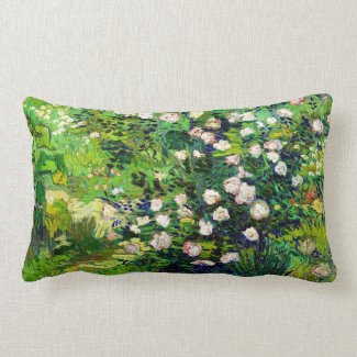 Rosebush in Blossom by Vincent Van Gogh Lumbar Pillow
