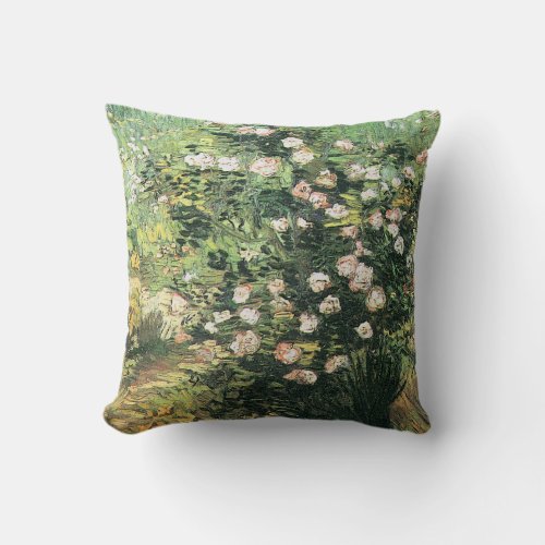 Rosebush in Blossom by Vincent van Gogh Throw Pillow