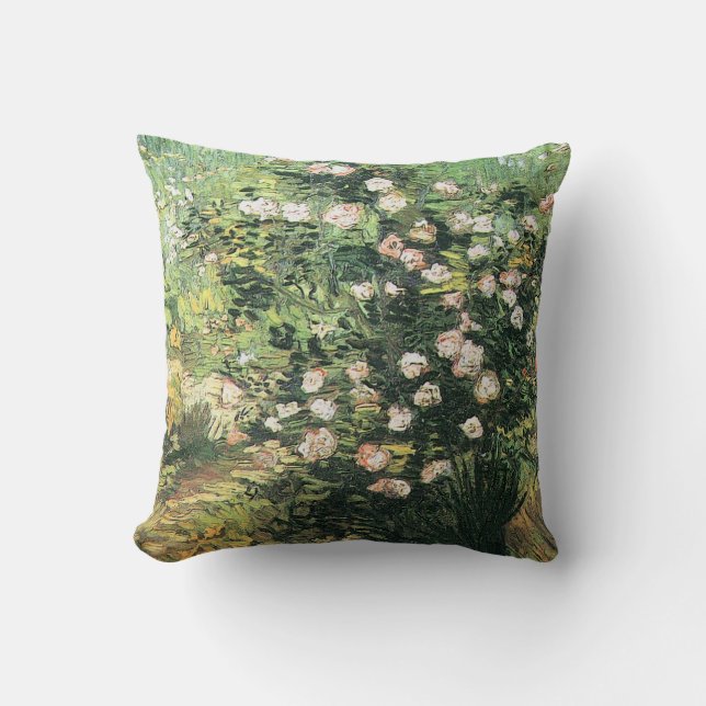 Rosebush in Blossom by Vincent van Gogh Throw Pillow (Front)