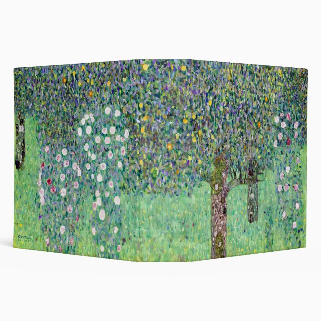 Rosebushes Under The Trees, Gustav Klimt 3 Ring Binder (Background)