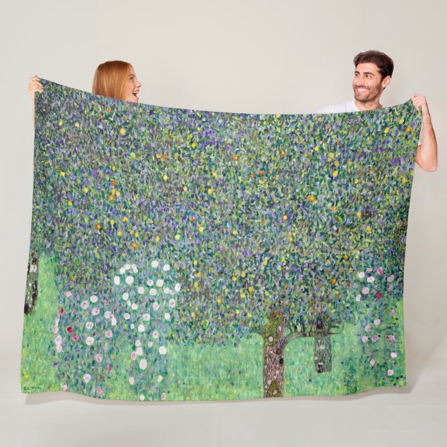 Rosebushes Under The Trees, Gustav Klimt Fleece Blanket (In Situ)