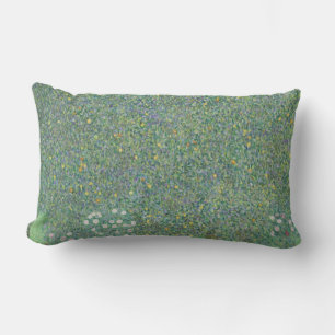 Rosebushes under the trees - Gustav Klimt Lumbar Pillow