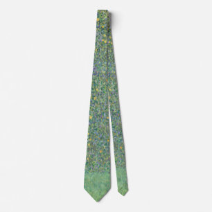 Rosebushes under the trees - Gustav Klimt Neck Tie
