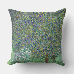 Rosebushes Under The Trees, Gustav Klimt Throw Pillow