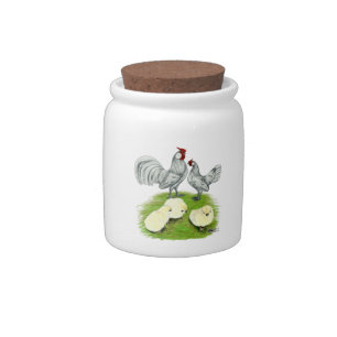 Rosecomb Bantams and Chicks Candy Jar