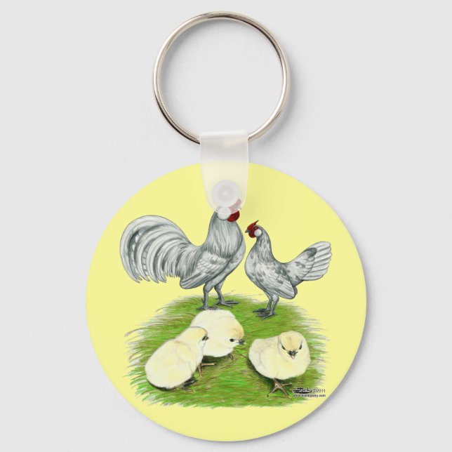 Rosecomb Bantams and Chicks Keychain (Front)