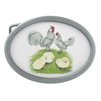 Rosecomb Bantams and Chicks Oval Belt Buckle