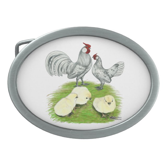Rosecomb Bantams and Chicks Oval Belt Buckle (Front)