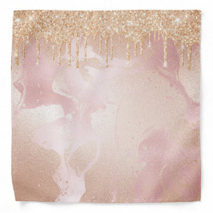 Rosegold Blush Marble with Gold Glitter Droplets Bandana