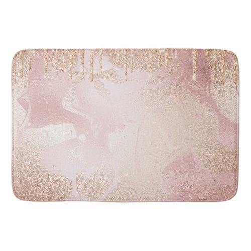 Rosegold Blush Marble with Gold Glitter Droplets Bath Mat