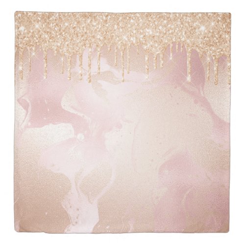 Rosegold Blush Marble with Gold Glitter Droplets Duvet Cover