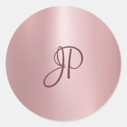 Rosegold Color Monogrammed Elegant Template Compac Classic Round Sticker