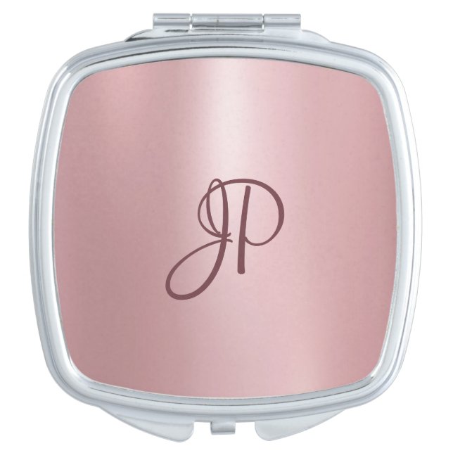 Rosegold Color Monogrammed Elegant Template Compact Mirror (Front)