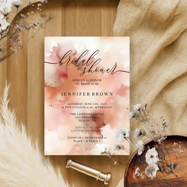 RoseGold Earthtone Watercolor Wedding Bridal Invitation (Creator Uploaded)
