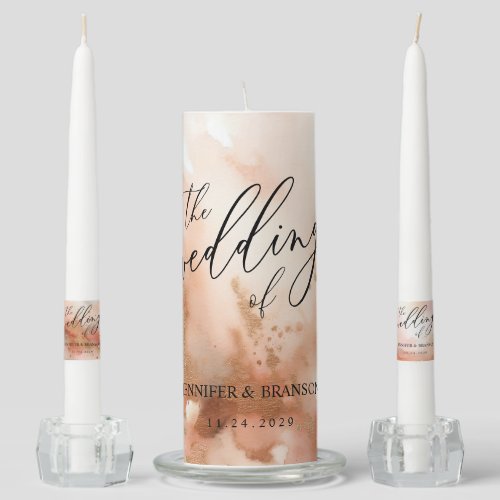 RoseGold Earthtone Watercolor Wedding Decor Unity Candle Set