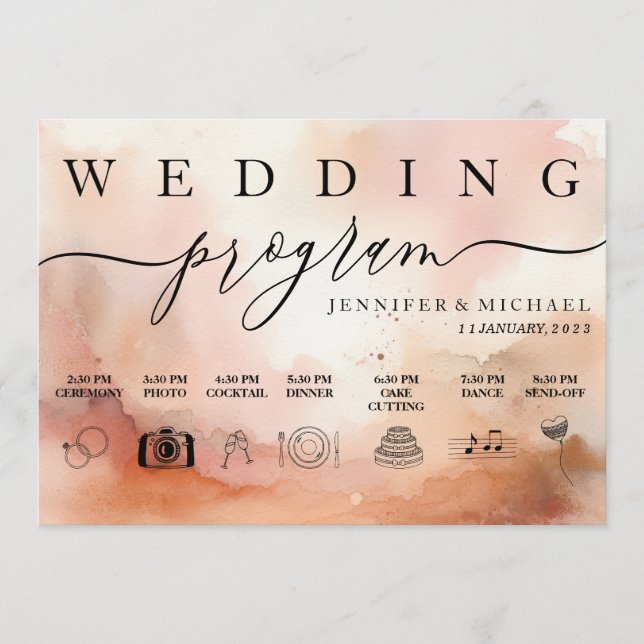 RoseGold Earthtone Watercolor Wedding Icon Program (Front)
