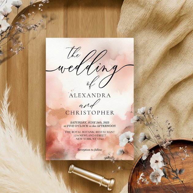 RoseGold Earthtone Watercolor Wedding Invite