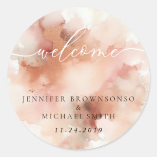 RoseGold Earthtone Watercolor Wedding Welcome Classic Round Sticker