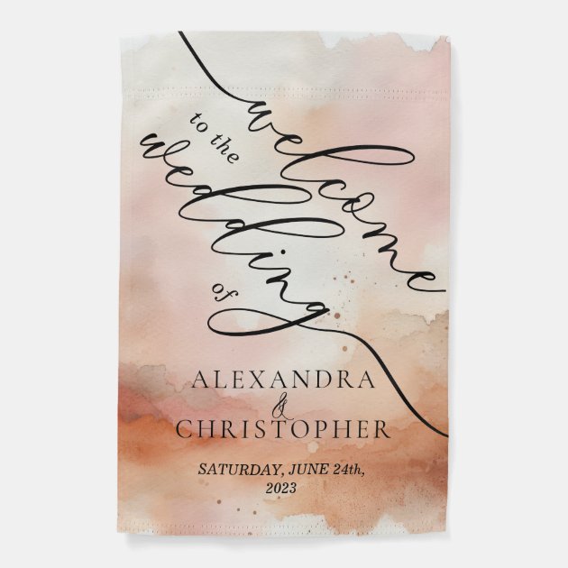 RoseGold Earthtone Watercolor Welcome wedding Garden Flag