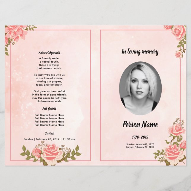 ROSEGOLD FLORAL | Funeral Program Template (Front)