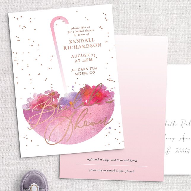 RoseGold Foil Floral Umbrella Bridal Shower Invite (Creator Uploaded)