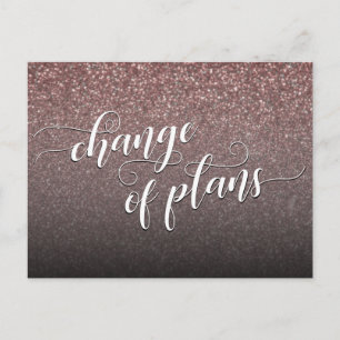 Rosegold Glitter Change of Plans Postponed Wedding Postcard