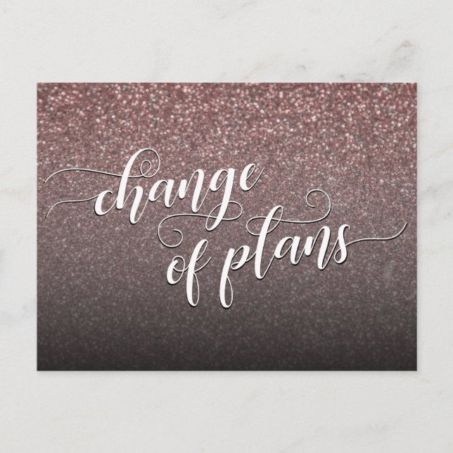 Rosegold Glitter Change of Plans Postponed Wedding Postcard (Front)
