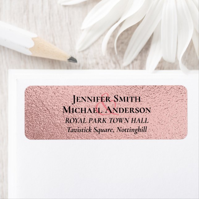 RoseGold Glitter Glam Foil Look Wedding BUDGET Label (Insitu)