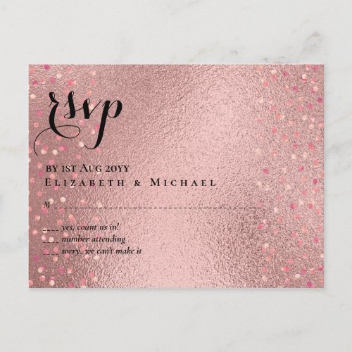 RoseGold Glitter Glam RSVP Wedding BUDGET Postcard