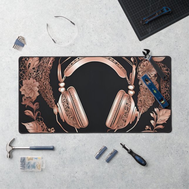 Rosegold Headphones AI art  Desk Mat (Workstation)