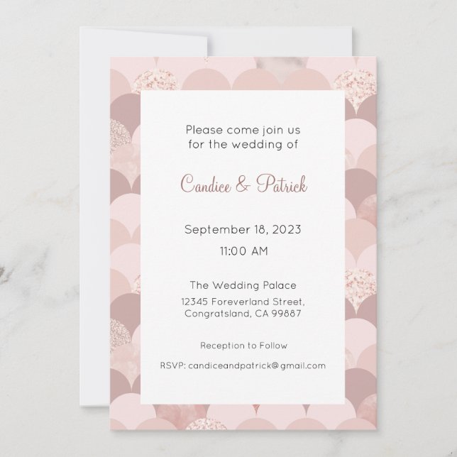 Rosegold Invitation, Wedding Invitation, Pink Gold Invitation (Front)
