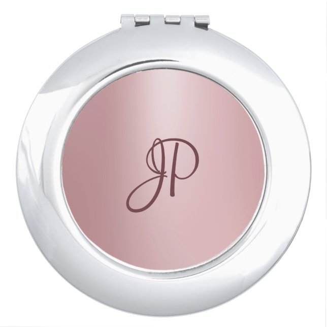 Rosegold Look Monogram Template Elegant Modern Compact Mirror (Front)