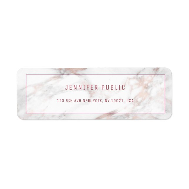 Rosegold Marble Modern Template Return Address Label (Front)