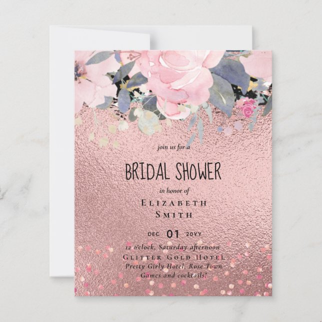 RoseGold Metallic Glitter Floral Foil Look Wedding (Front)