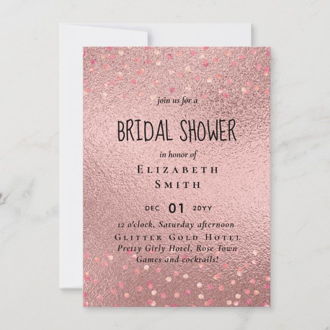 RoseGold Metallic Glitter Floral Foil Look Wedding (Front)
