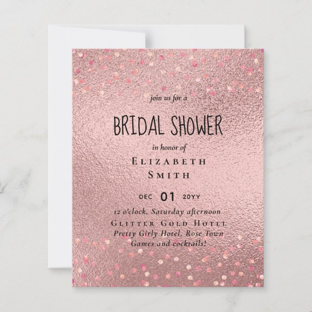 RoseGold Metallic Glitter Floral Foil Look Wedding (Front)