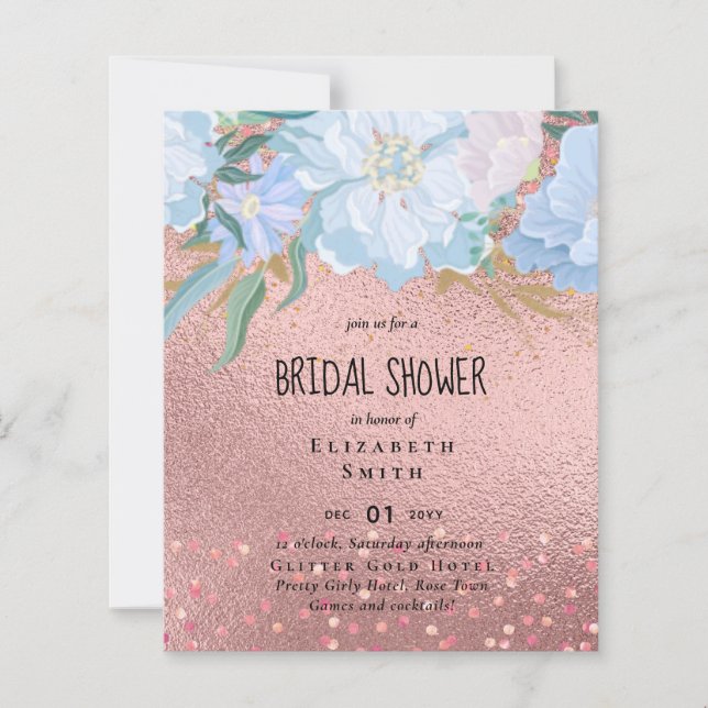 RoseGold Metallic Glitter Floral Foil Look Wedding (Front)