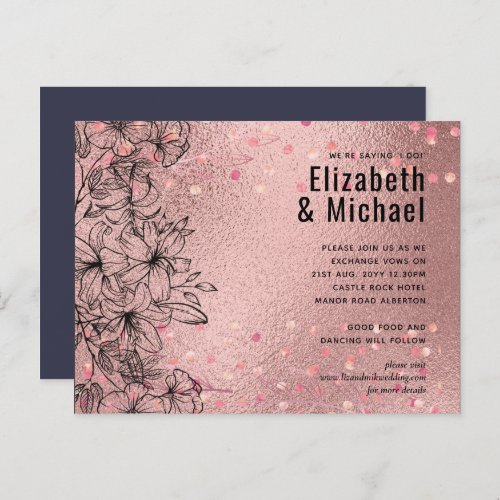 Rosegold Metallic WEDDING Glitter Look Invitation Postcard