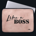 Rosegold Print background "Like a boss" text Laptop Sleeve<br><div class="desc">"Like a boss" laptop sleeve with a printed rosegold background.  Personalize the initials using the Zazzle tool.</div>