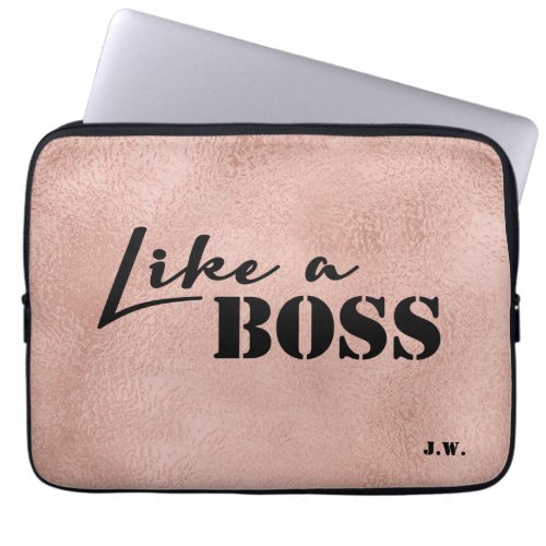 Rosegold Print background Like a boss text Laptop Sleeve