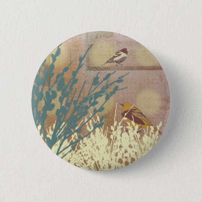 Rosegold Pussy WIllow Bird Design Botton Button (Front)