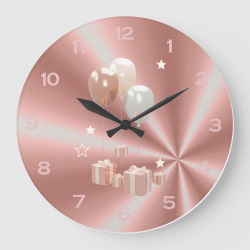 Rosegold Silver Pink Balloons Gifts Girly Cute Large Clock